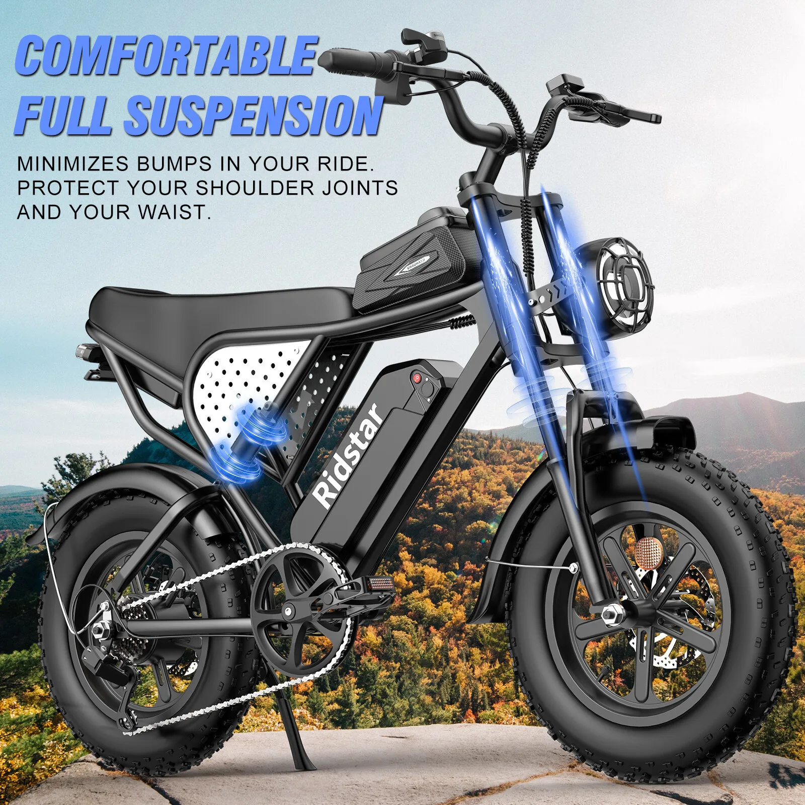 Ridstar Q16 Electric Bike for Adults 1500W 48V 20AH Electric Motorcycle 16" Fat Tire Dirt Bike City Commuter Ebike 7Speed UL2849