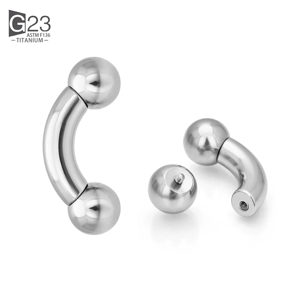 1 Pz Astm F136 Titanio Curvo Bilanciere Anello Al Naso Di Grandi Dimensioni 0G-12G Filettato Con Palline Orecchino Labbro Stud Sopracciglio Labret Pie