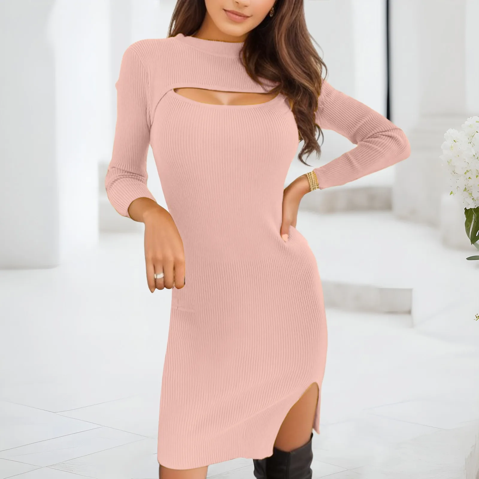 

Sensual Sexy Dress For Women Party Dress Clothes Chest Hollow Leggings Split Fork Bag Hip Knitted Vestidos Robe Midi Dresses Y2k