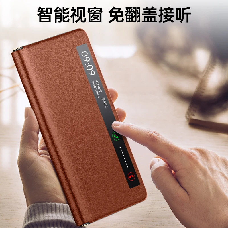 Luxury Matte Leather Magnetic Flip Case with Smart Window and Shockproof Design