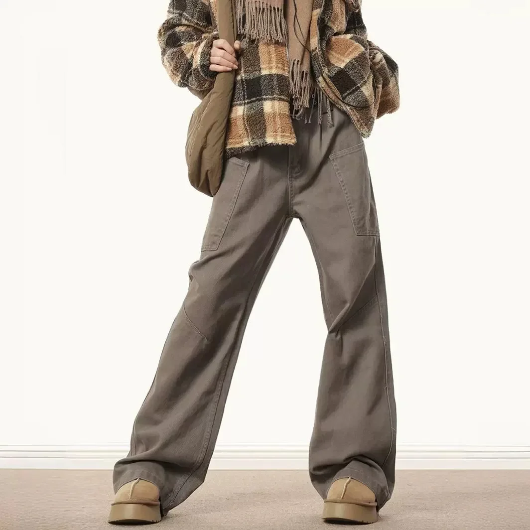 HOUZHOU Cargo Pants for Women Oversize Wide Leg Trousers Female Streetwear Hip Hop Casual Korean Japanese Pocket Safari Style