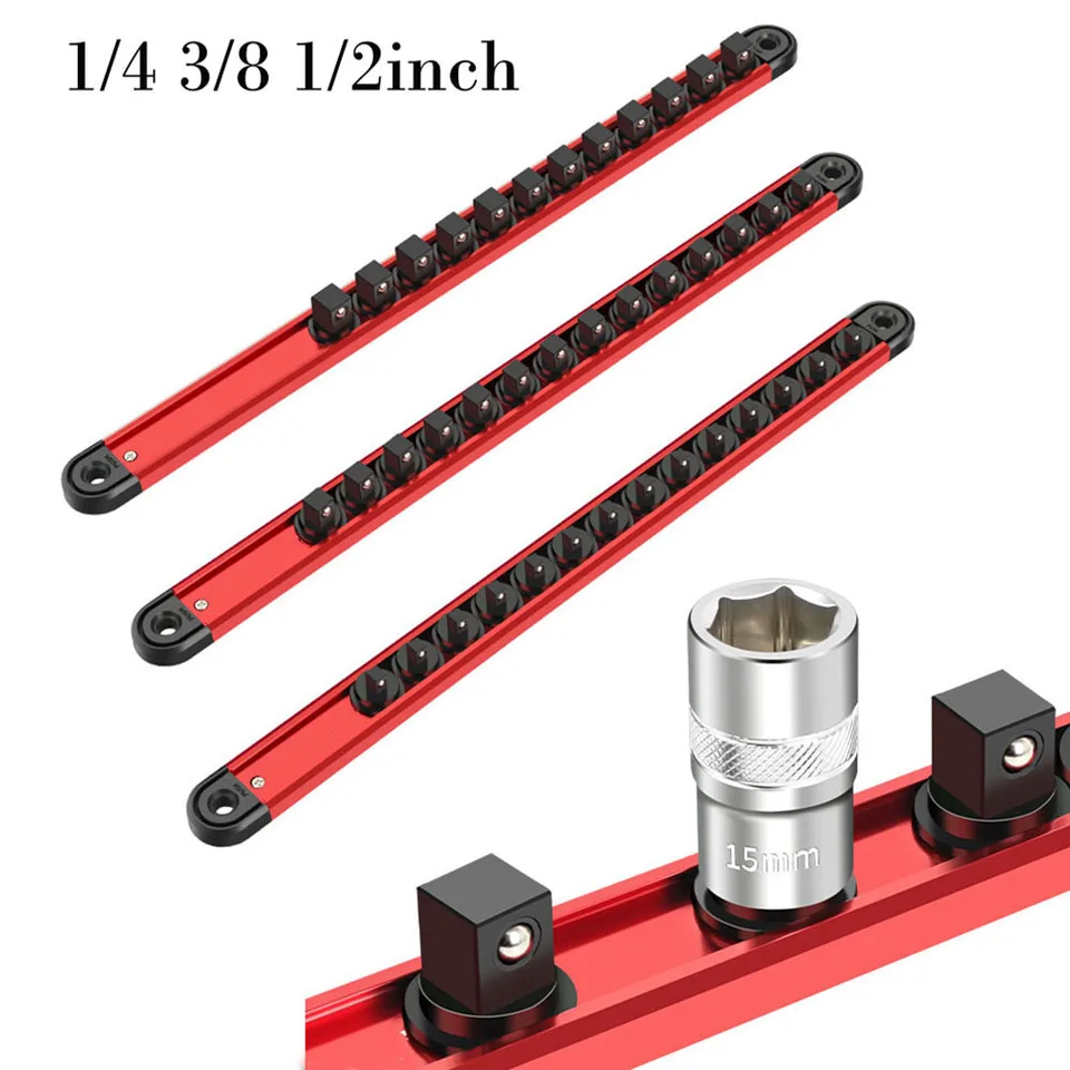WORKPRO Magnetic Socket Organizer Set 3-Piece Aluminum Alloy Socket Rail Heavy Duty Socket Holder Socket Rack Kit 1/4-Inch X 12 - View #7