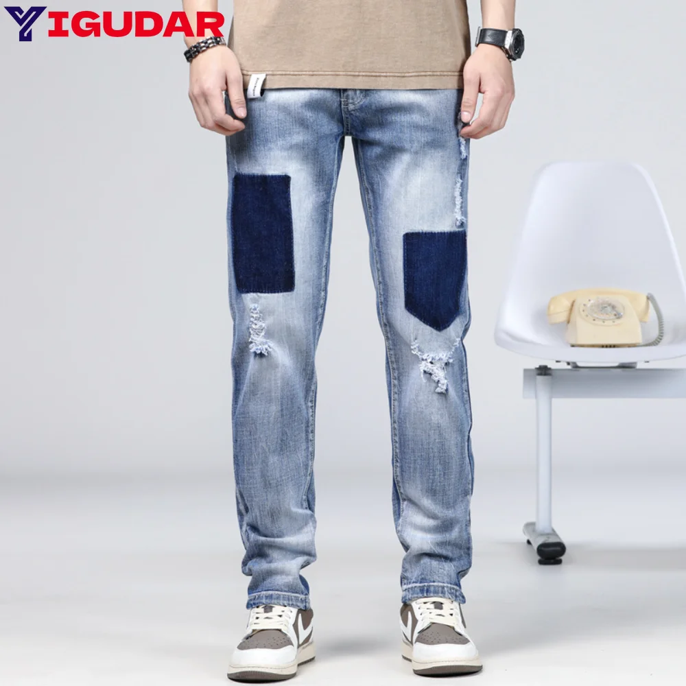 

Jeans Men Loose Hip Hop Slim Fit Personality Bike Jeans Elastic Denim Pants Fashion Casual Jogging Male Clothing y2k streetwear