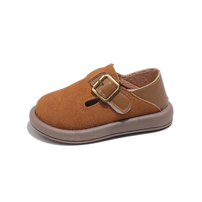 Kids Leather Shoes Boys Casual Girls Loafers Fashion Buckle Round-toe Britain Style Breatheable