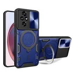 360° Rotating Magnetic Car Holder Armor Phone Case - Durable Metal Back Cover with Enhanced Protection for Honor200Pro (Blue)