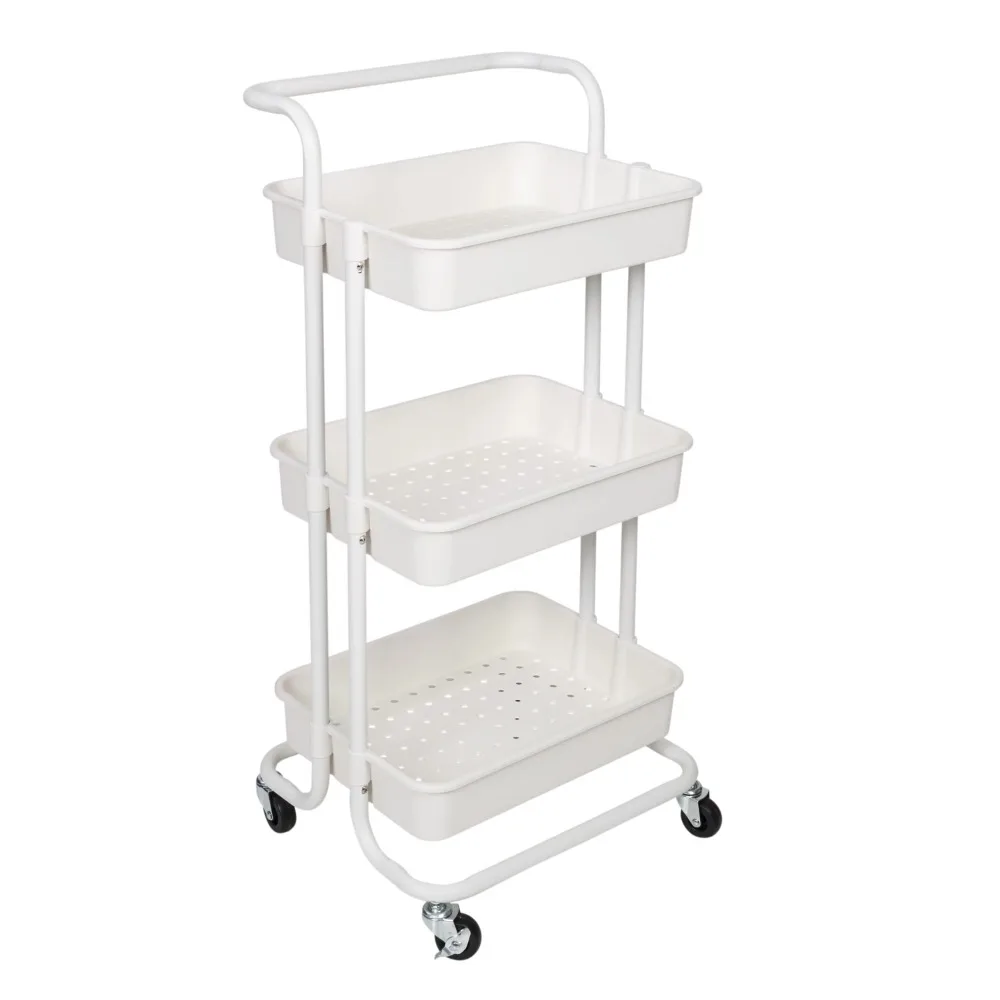 

Storage Cart, Kitchen Island , 3 Tier Rolling Craft Cart with Handle, White