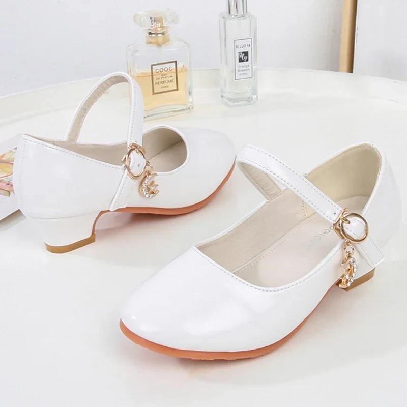 Girls Leather High Heel Shoes for Wedding and School