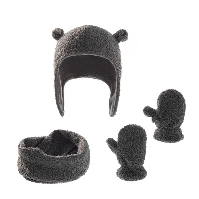 

Y1UB Kids Hat Bib Mitten Set Winter Cashmere Beanie Cap Neck Scarf Gloves Warm 3 Pack