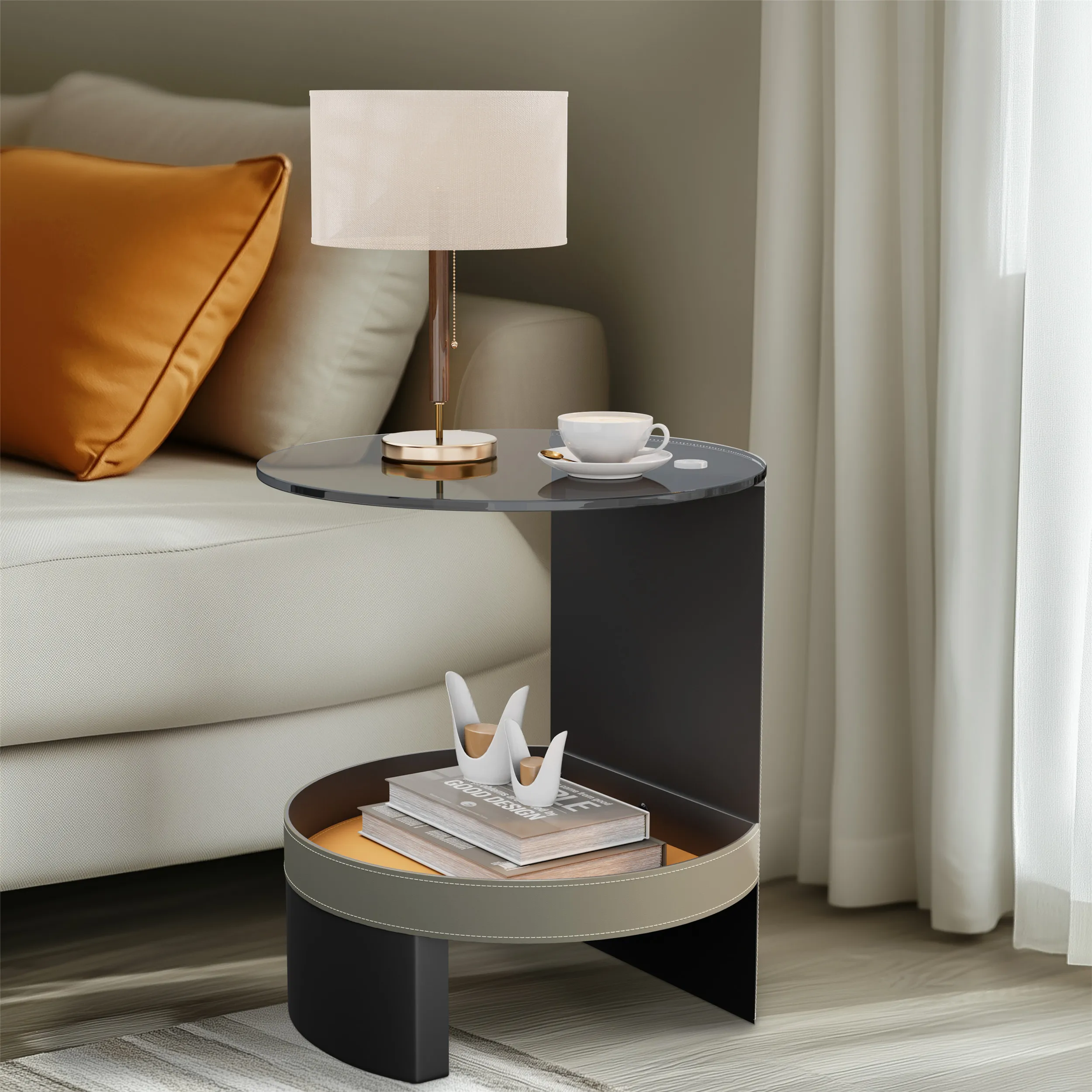 Wisfor Tempered Glass Coffee Table Metal Frame Living Room Home Round Light luxury Minimalist Tea Table Small Apartment