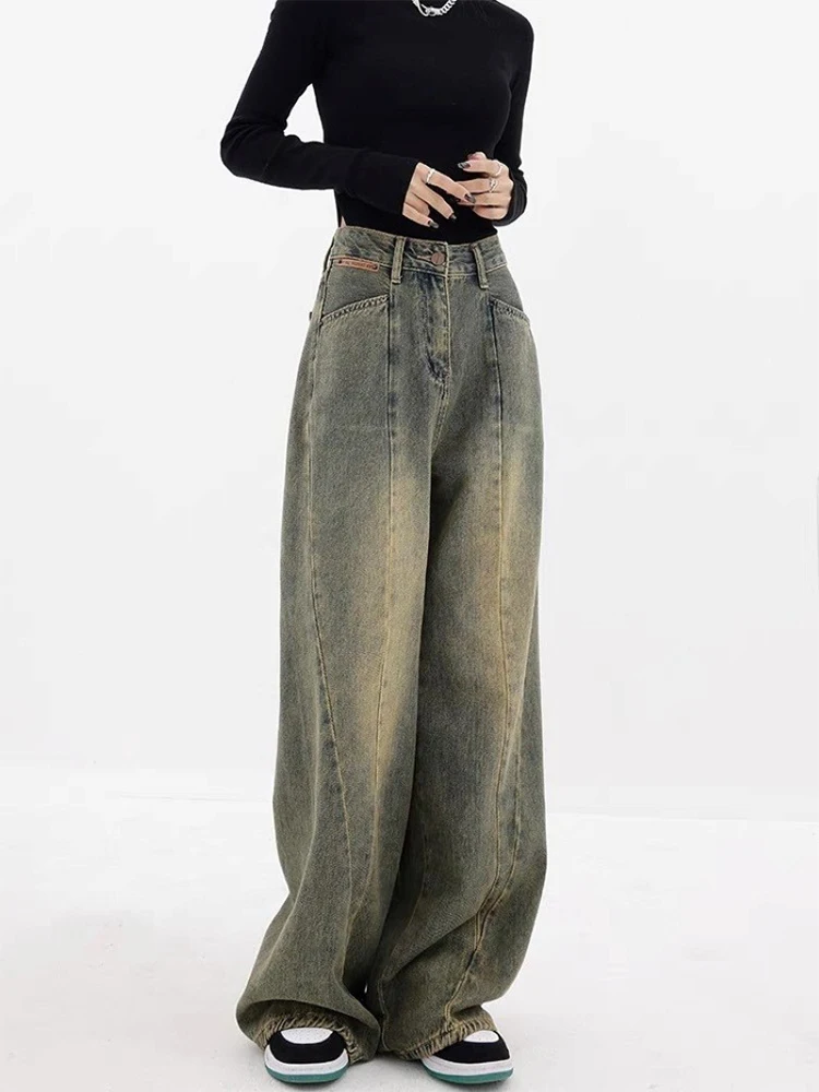 

Vintage Baggy Jeans for Women High Waisted Denim Trousers Wide Leg Retro Streetwear Fashion Denim Pants Female Straight Jeans