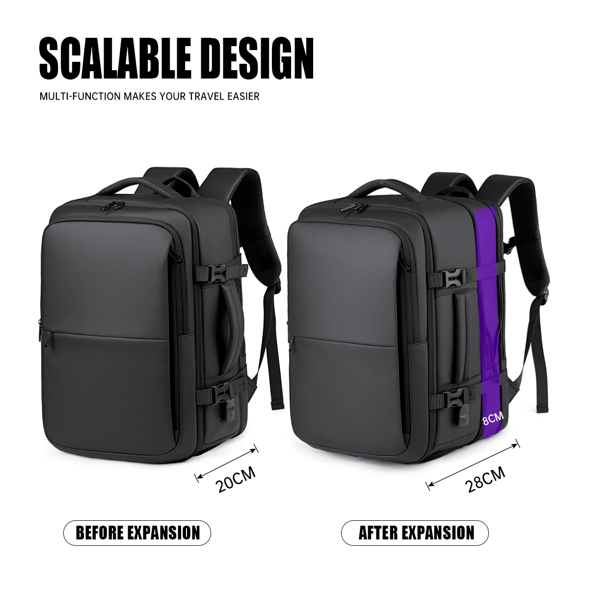 Urban Commuting Men's Large-Capacity Business Waterproof Backpack Travel Boarding Laptop Business Trip Backpack Women's Expandable Family Travel