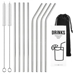Durable Stainless Steel Reusable Drinking Straws with Cleaning Brush - Set (8pcs straw set)