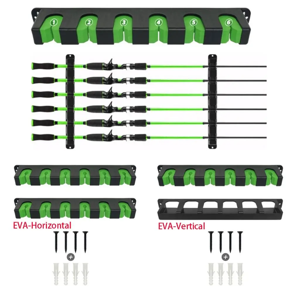 6 Hole Fishing Rod Holders Wall Mount Adjustable Height Fishing Rod Display Stand Save Space Universal Fishing Pole Storage Rack