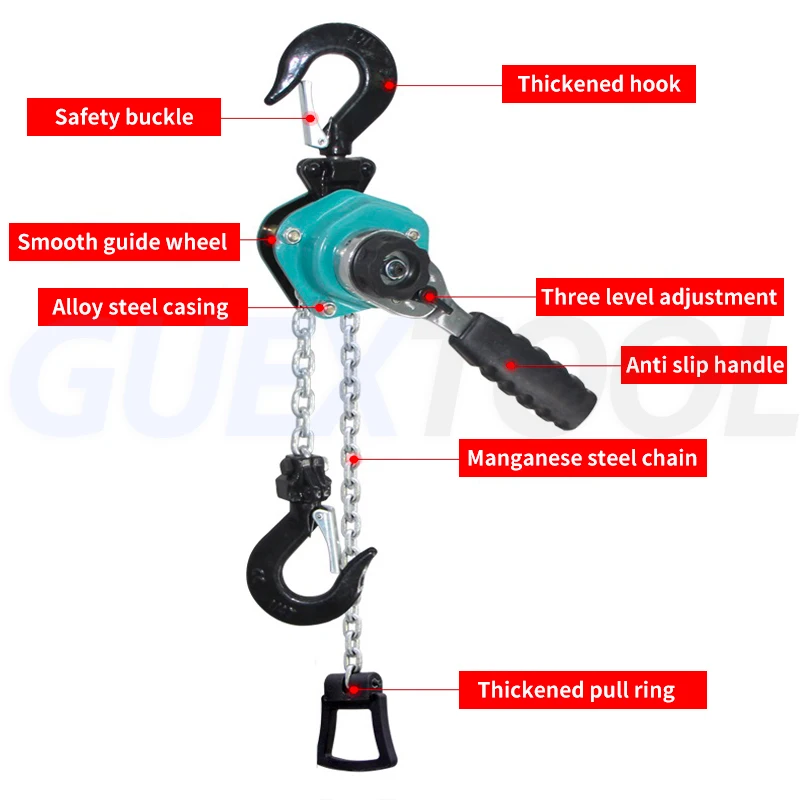 0.25/0.5T Hand Cranked Crane Pulling Wrench Chain Hoist Manual Lifting Chain Tightener Lifting Hoist Dragging Construction Tools