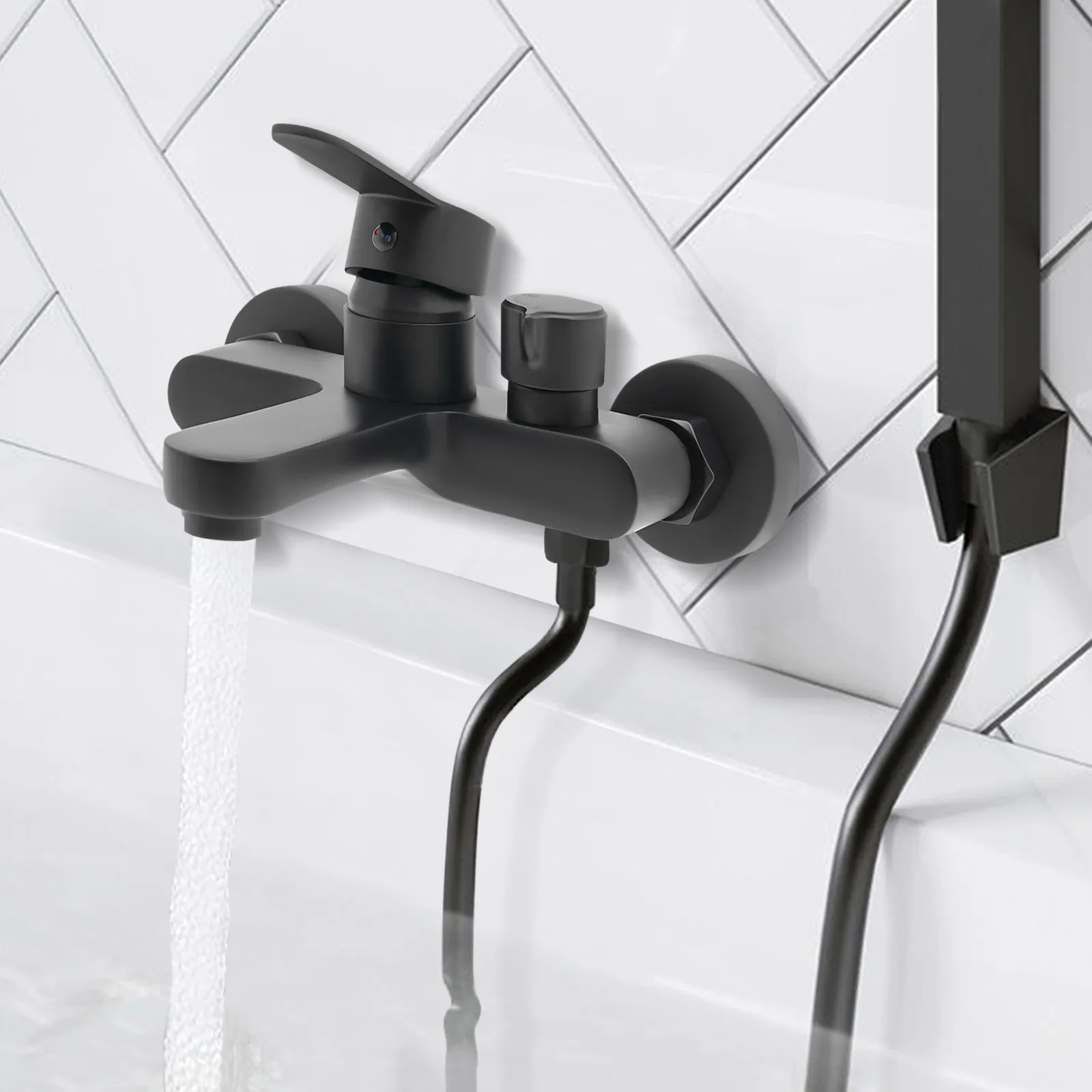 Bathroom Shower Faucet Single Lever Bath Faucet Wall Mounted Mixing Switch Triple Hot and Cold Faucet Black/Silver