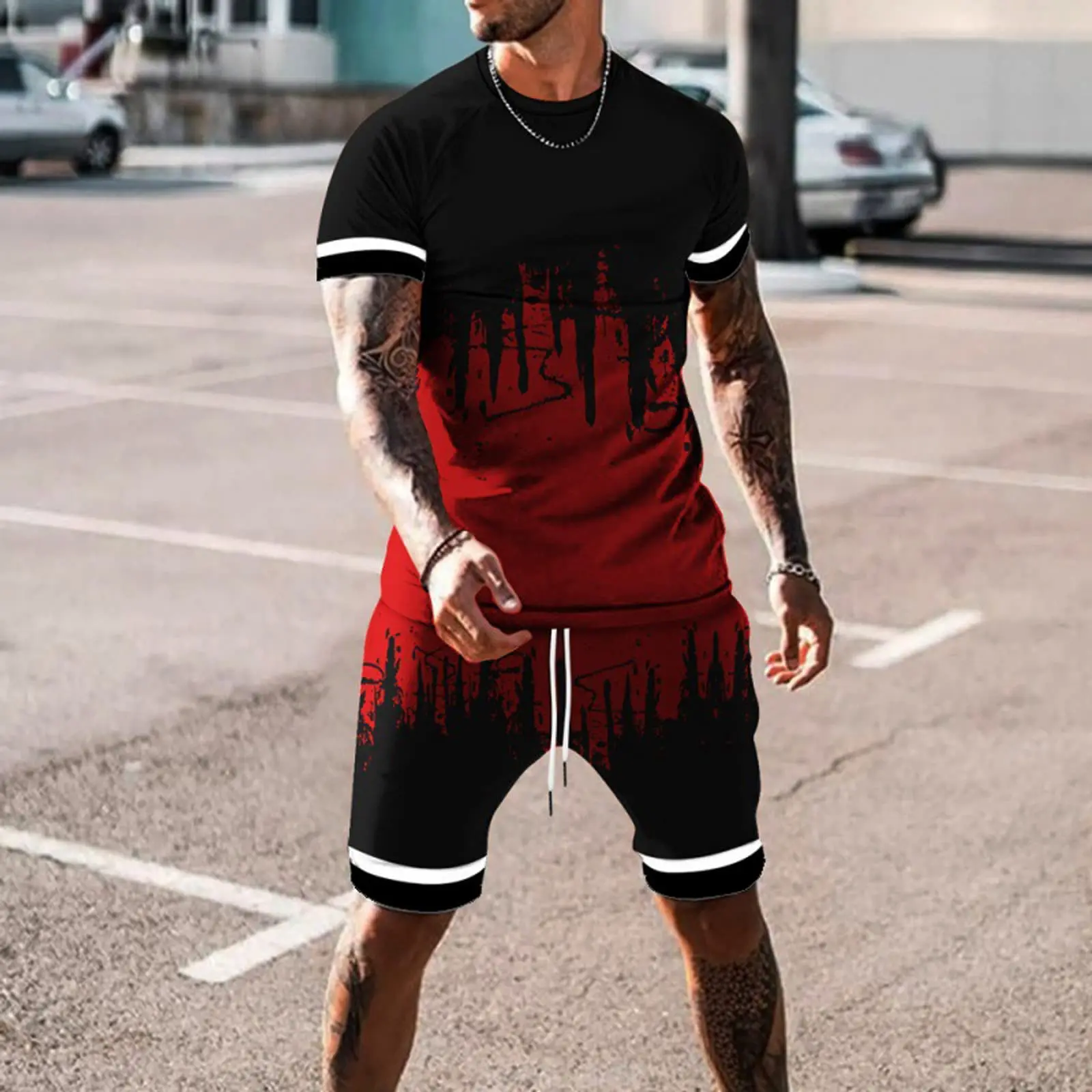 American Flag Printed Casual Suit Vintage USA T-Shirt Shorts 2-Piece Set Summer Men's Tracksuit Fashion Oversized Clothing Set