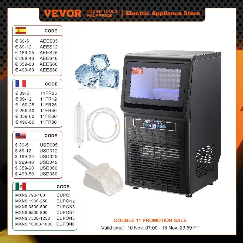 VEVOR Commercial Ice Maker Machine 36 Ice Cubes in 12-15 Minutes Freestanding Cabinet Maker for Bar Home Office Restaurant