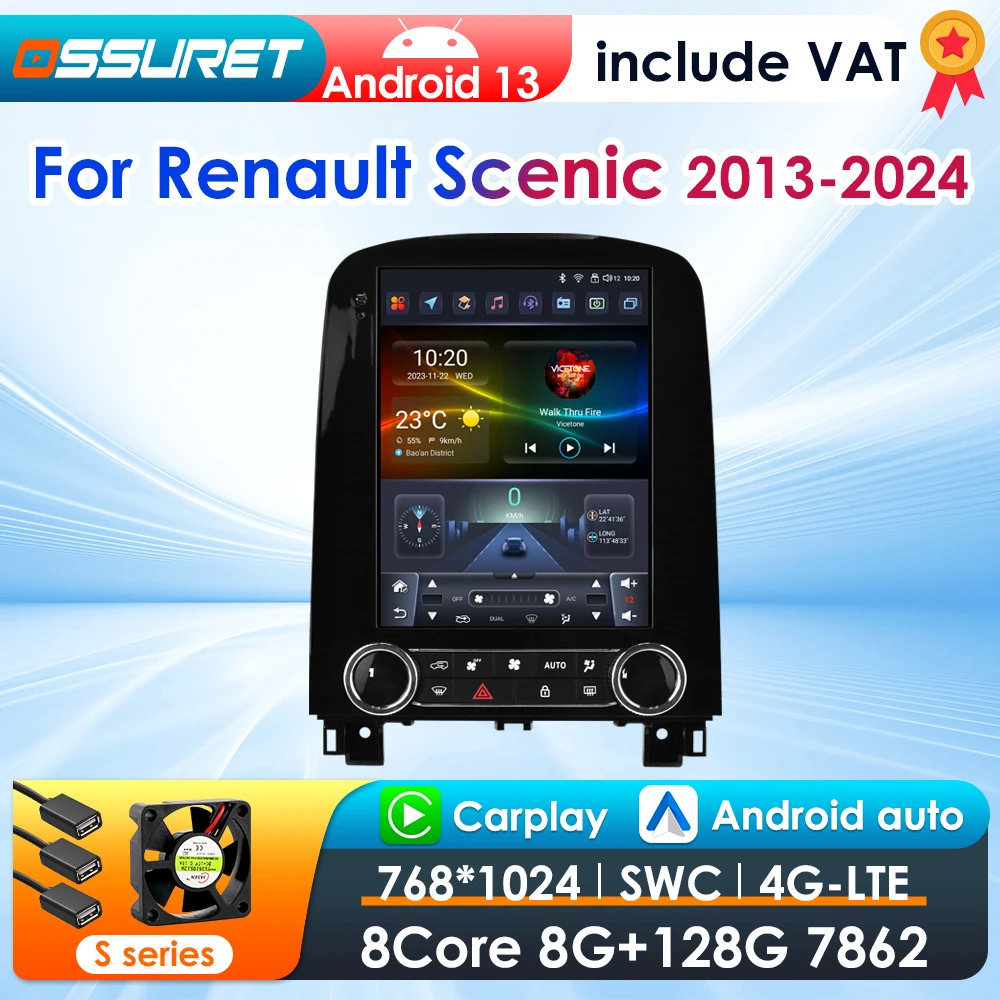 9,7 ''Android 13 Auto Multimedia GPS Player Für Renault Scenic 2013 - 2024 Carplay 4G-LET Tesla Stil 2din Autoradio 360 Kamera