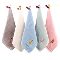 1Pcs 25x25cm 100% Cotton Cartoon Animal Embroidered Small Square Towel Baby Hand Wash Face Towel 1