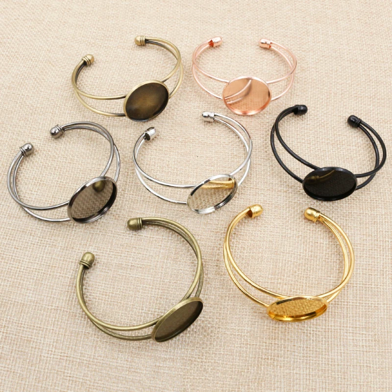 Hohe Qualität 20mm 25mm 7 Farben Überzogen Bangle Basis Armband Blank Ergebnisse Fach Lünette Einstellung Cabochon Cameo