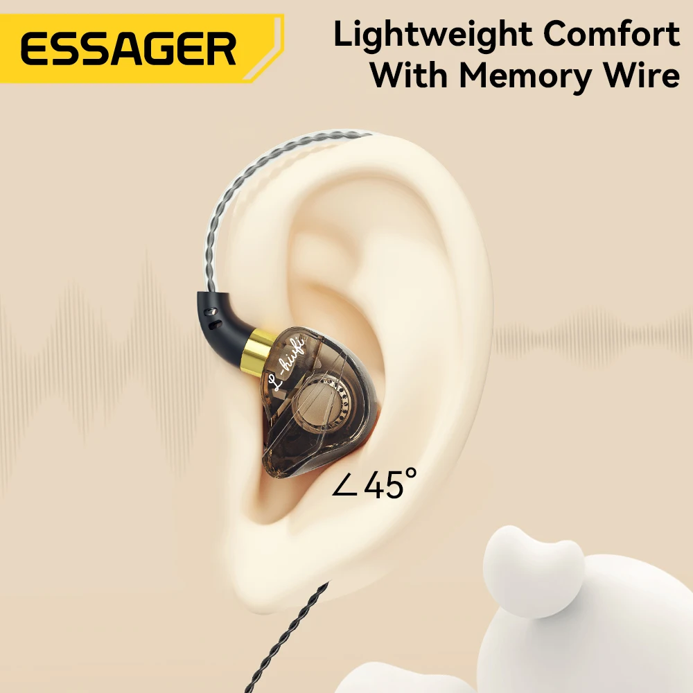 Essager 3.5mm Wired Headphones In Ear Type C Wired HiFi Headset Bass Stereo Sport Game Music Noice Cancelling Earbuds With Mic