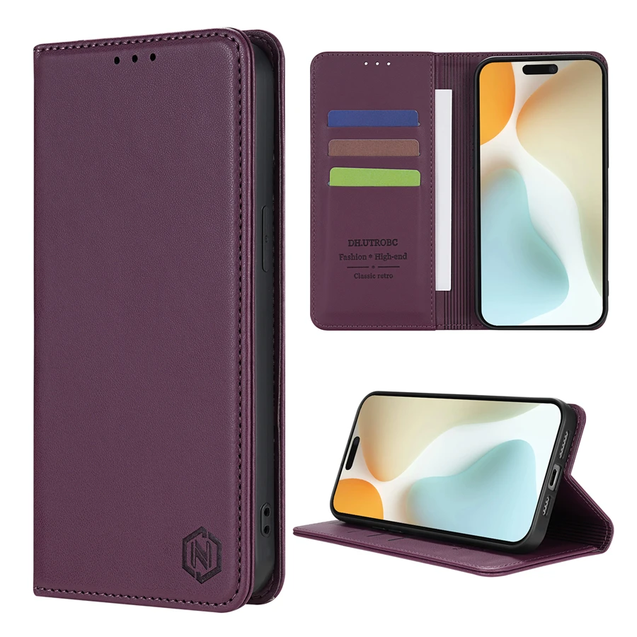 Leather Flip Wallet Case with Card Slot and Strong Magnetic Closure