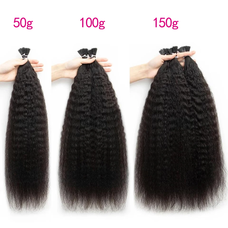 I Tips Kinky Straight Itip Human Hair Extensions for Black Women Natural Black I-Tip Extensions For Thin Hair 50grams 50strands
