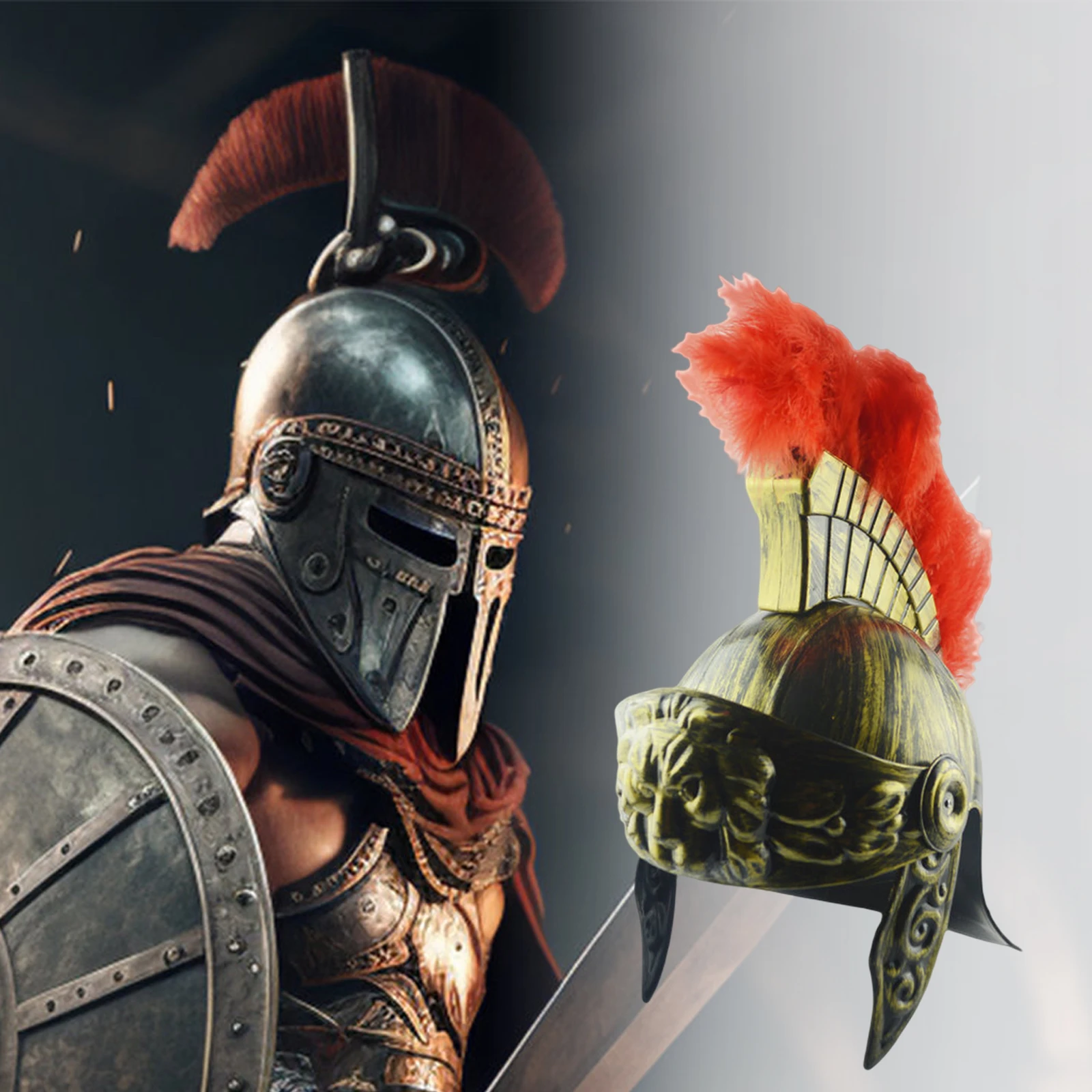 Roman Vintage Helmet Fancy Dress Spartan Hat Gifts Home Decor Medieval Ancient Costume Helmet Vintage Wearable for Movie Boys Party Hat Drinking Helmet