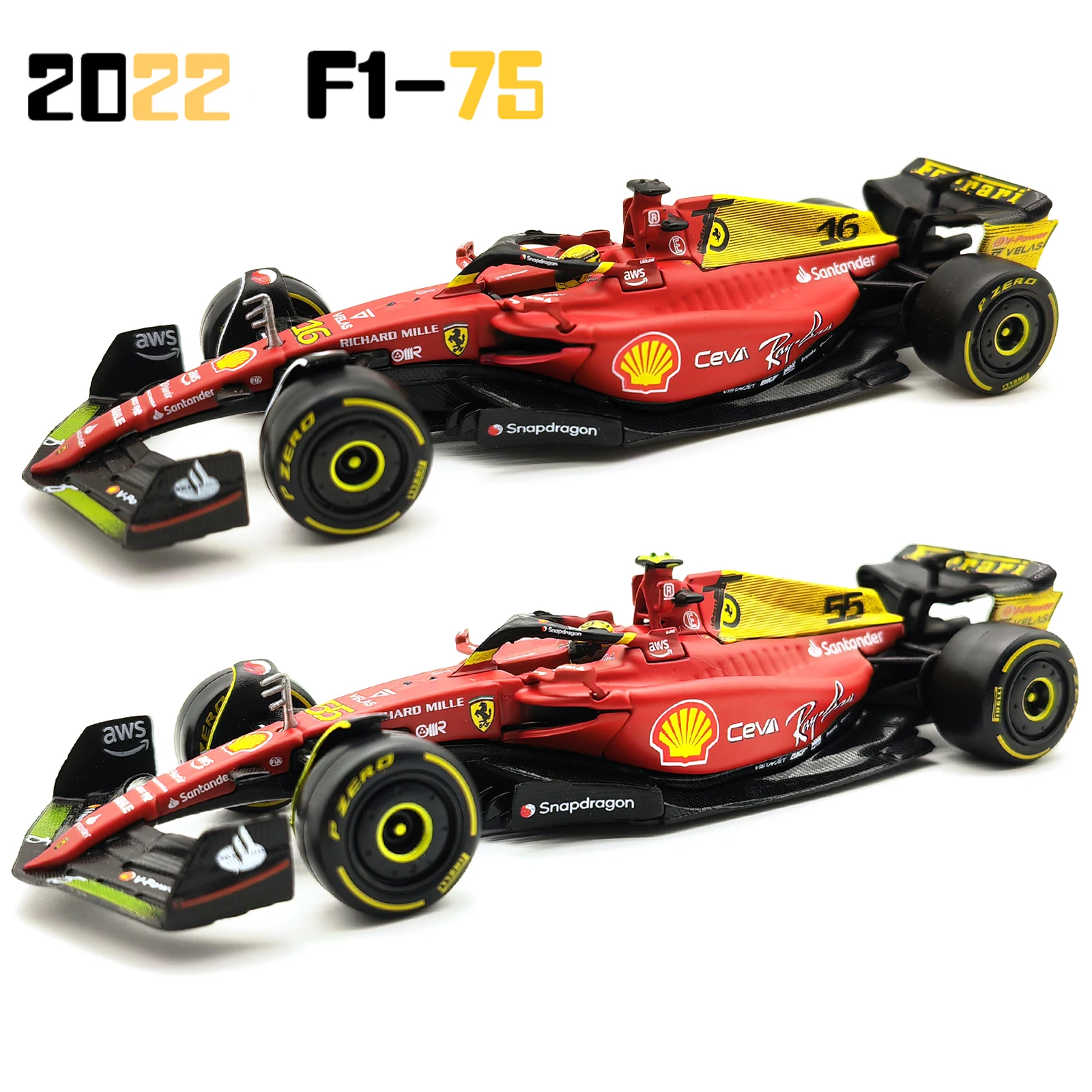 

Bburago 1:43 F1 2022 Ferrari F1-75 75th Anniversary Giallo Modena 16# Leclerc 55#Sainz Alloy Car Die Cast Car Model Toy