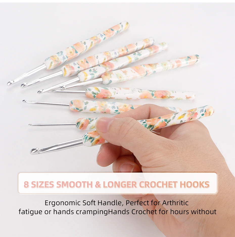 8 Size Crochet Hooks Set, MultiColor, 2(B)-6mm(J) Ergonomic Crochet Hooks with Case for Arthritic Hands, Crochet Lovers Gift