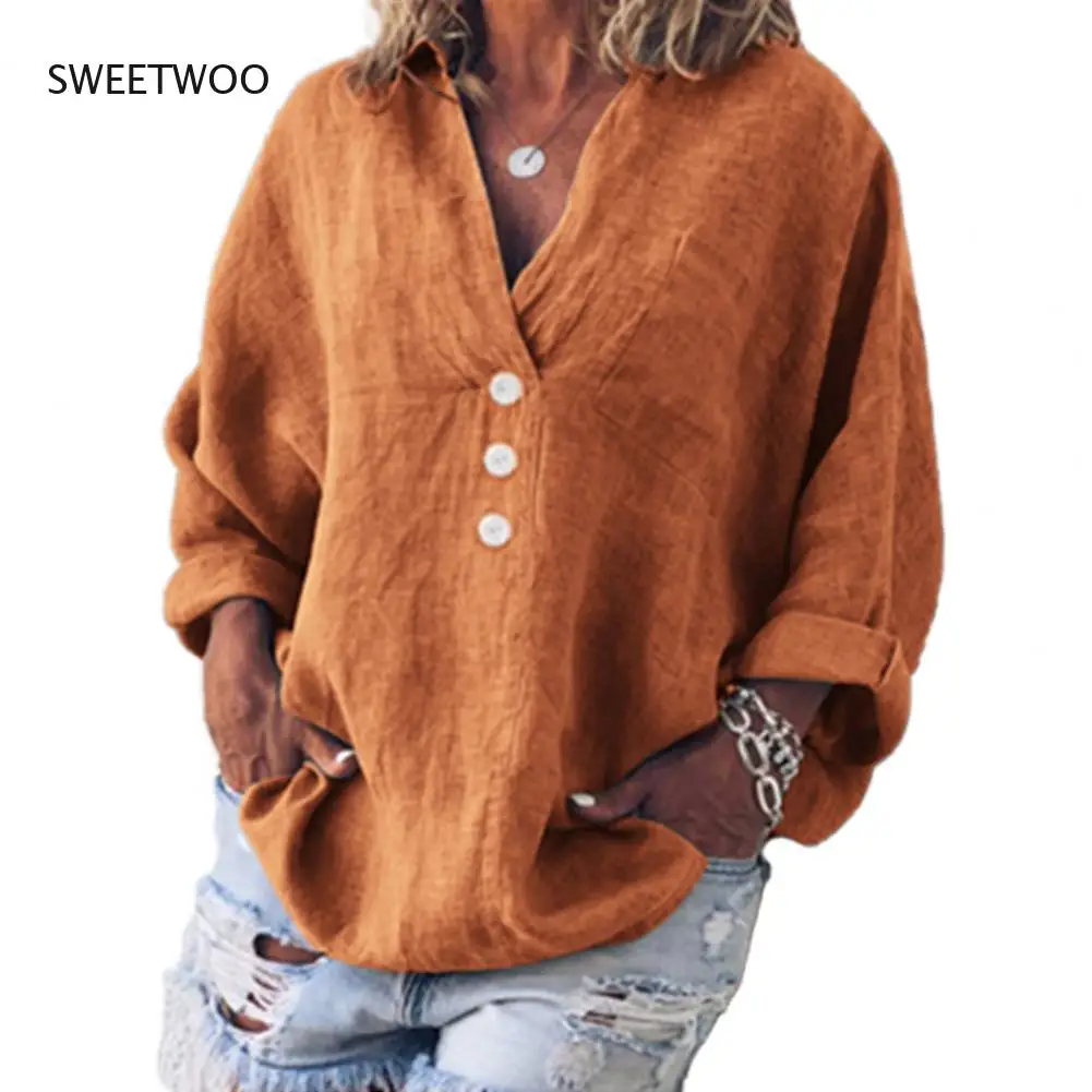

2022 Vintage Women Tops and Bloues Summer Solid Color V Neck Long Sleeve Buttons Lapel Top for Party Green xxxl Street wear