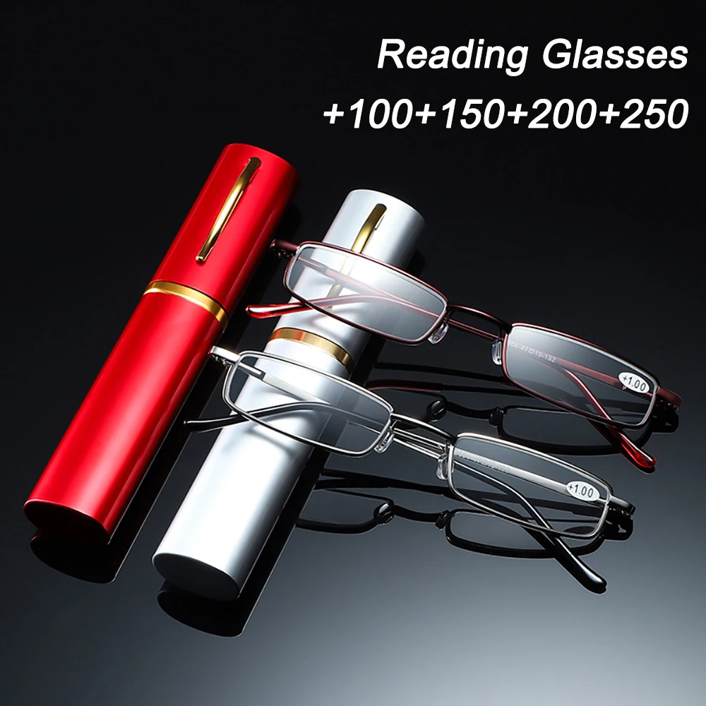 Reading glasses mini portable ultralight with box metal frame for men and women