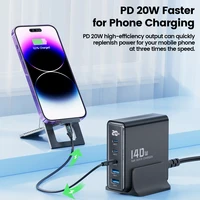 Toocki 140W GaN Charger Desktop USB Charging Station 5 USB Ports PD 100W PPS USB Fast Charger For Macbook iPhone Samsung S22 4