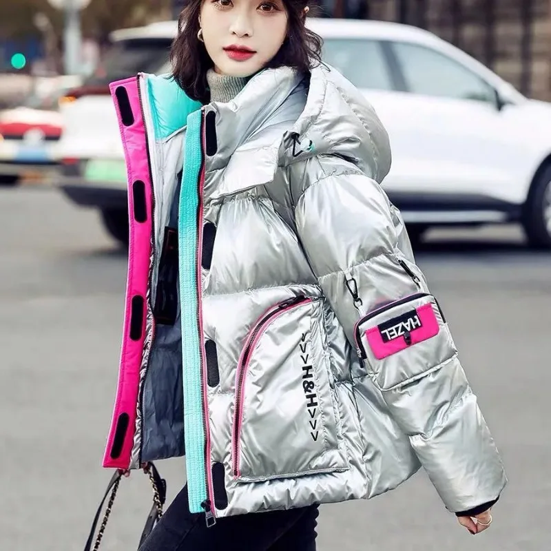 2023 New Women Down Jacket Winter Coat Female Short Glossy Parkas Loose Thick Warm Outwear Hooded Commuting Versatile Overcoat