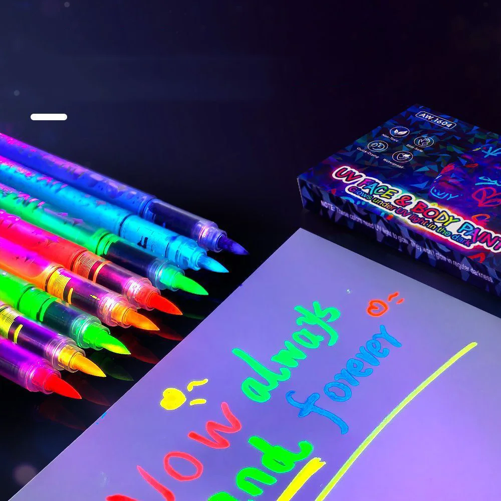 콘서트 및 바디 페인팅, 형광펜, 야광 펜용 다채로운 직액형 야광 UV 수채화 마커 8개