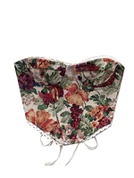 Retro Oil Painting Embroidery Crop Top Women's Design Sense Belted Slimming Asymmetrical ort Base irt French Sle Polyes... - Image 5