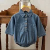 2025 New Autumn Toddler Baby Girl Romper Long Sleeved Solid Color Denim Infant Baby Girls Jumpsuit 0-24M Baby Girl Clothing