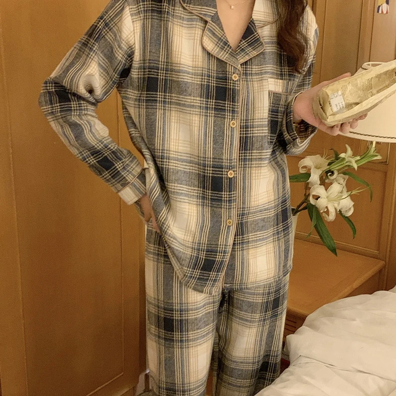 New Autumn Long Sleeve and Pants Women's Pajama Set Simple Mesh Design Can Be Worn Outside the Homewear Comfortable and Soft