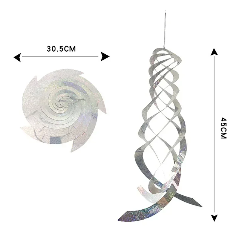 Hangable Radar Reflective Bird Repeller - Silver Spiral Wind Rotor - Effective Bird Repeller for Garden Birds