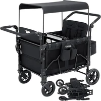Wagon poussette tout-terrain 4 places, design pliable pousser/tirer avec rotation à 360° °   Roues avec auvent solaire réglable, sécurité à 5 points 1