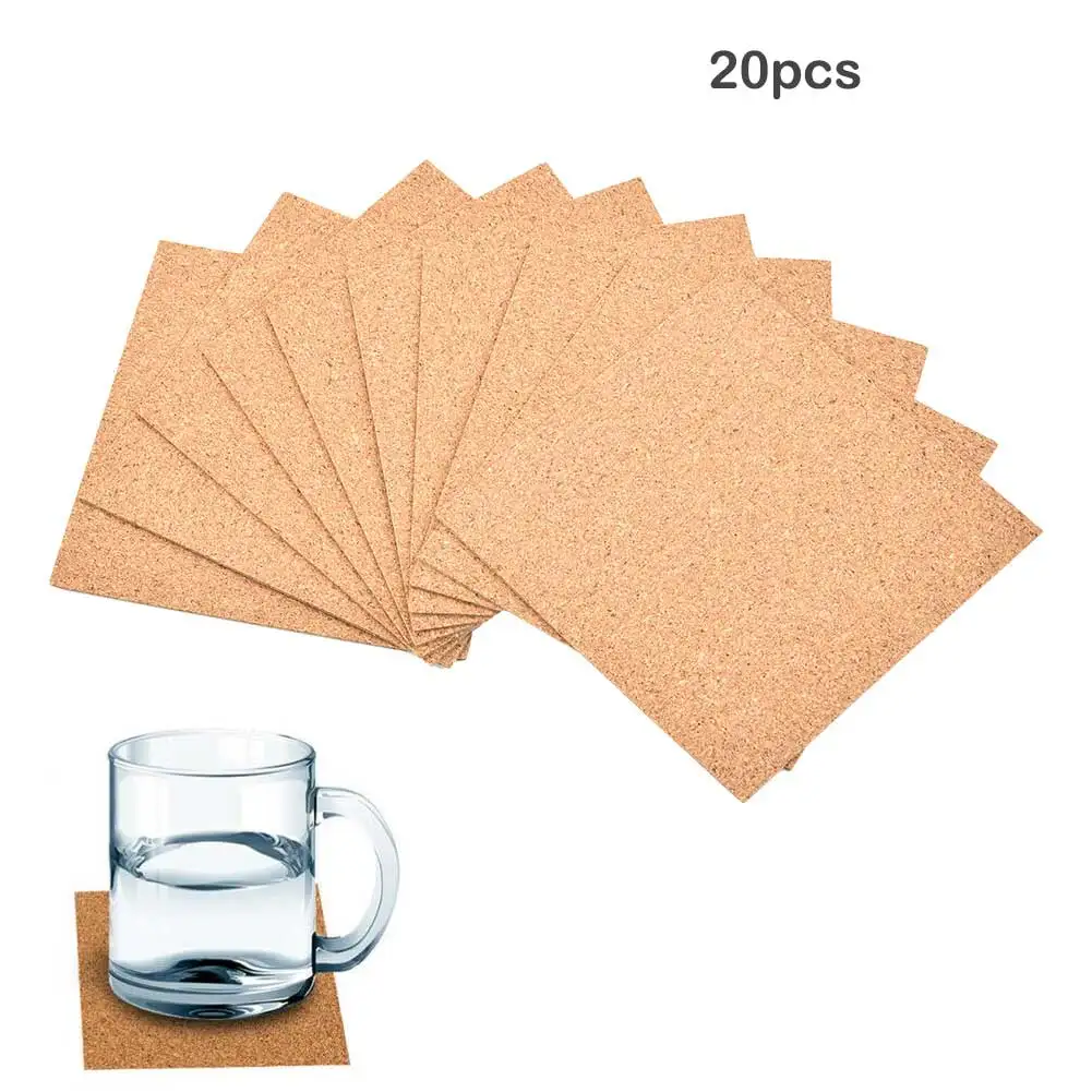

10/20Pcs Cork Coasters Square Cork Mat Self-adhesive DIY Backing Sheet Kitchen Decoraction Table Decoration & Accessories