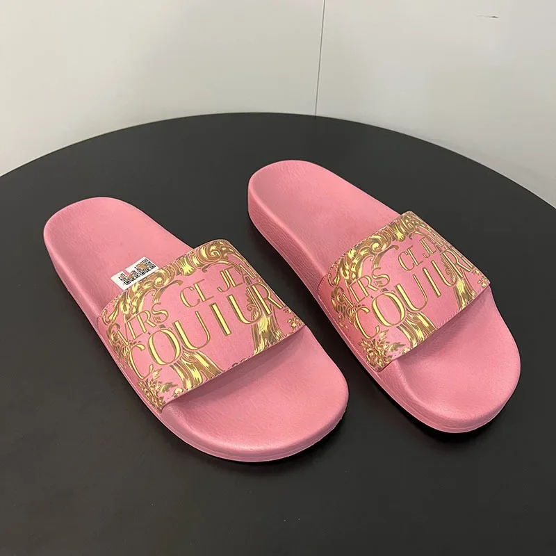 High-quality Pink Letter Print Vietnamese Cambodian Nigerian 2023 Summer Flat Heel Sandals Rubber Outsole Women's Slippers 3