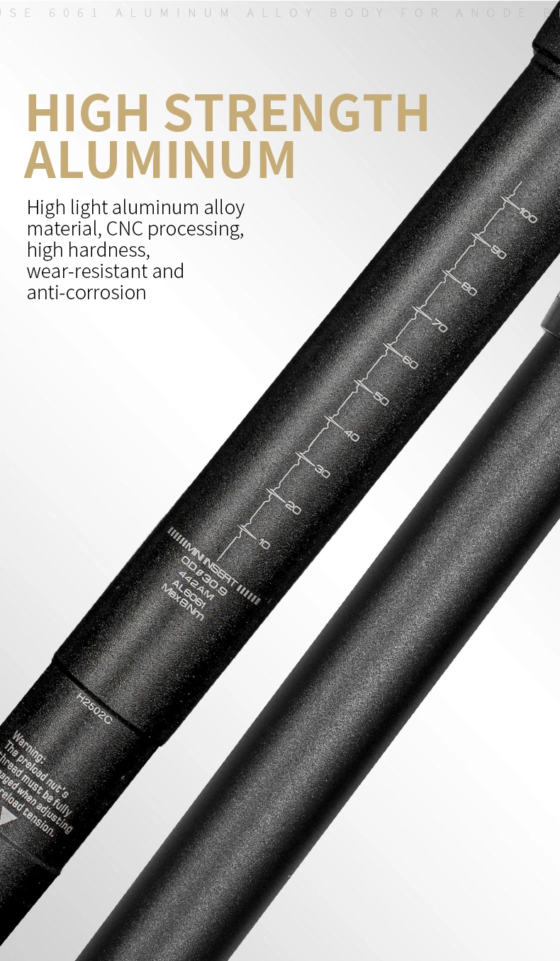 ZOOM MTB-Sattelstütze mit Federung, 27,2 mm/30,9 mm/31,6 mm x 350 mm, Aluminiumlegierung, vier Glieder, stoßdämpfendes XC-Straßenfahrrad-Sattelrohr – Detail 4