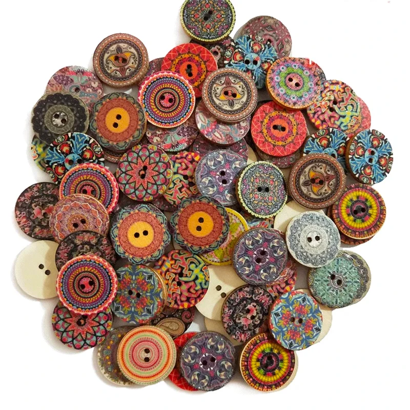 

15-25mm 50pcs Retro Wooden Buttons 2 Holes for Handwork Sewing Scrapbook Clothing Button DIY Crafts Accessories Gift Card Decor