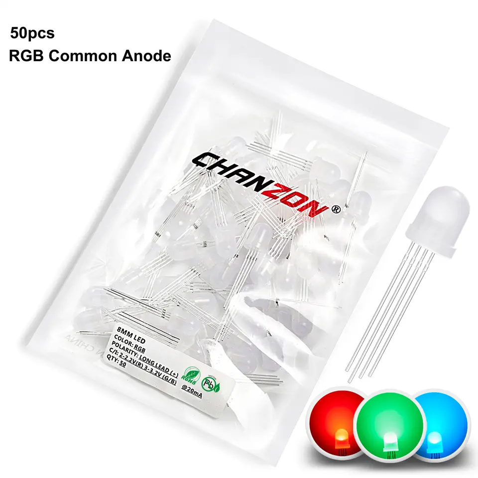 5mm 8mm 10mm Led Diode RGB Light Emitting 4 Pin Common Anode Cathode Tricolor Multicolor Clear Diffused DIY PCB Lamp Bulb image 17