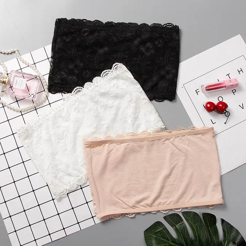 One Piece Sexy Lace Tube Tops Women Push Up Invisible Bra Intimates Strapless Bustier Bandeau Wrapped Chest Thin Bralette Top