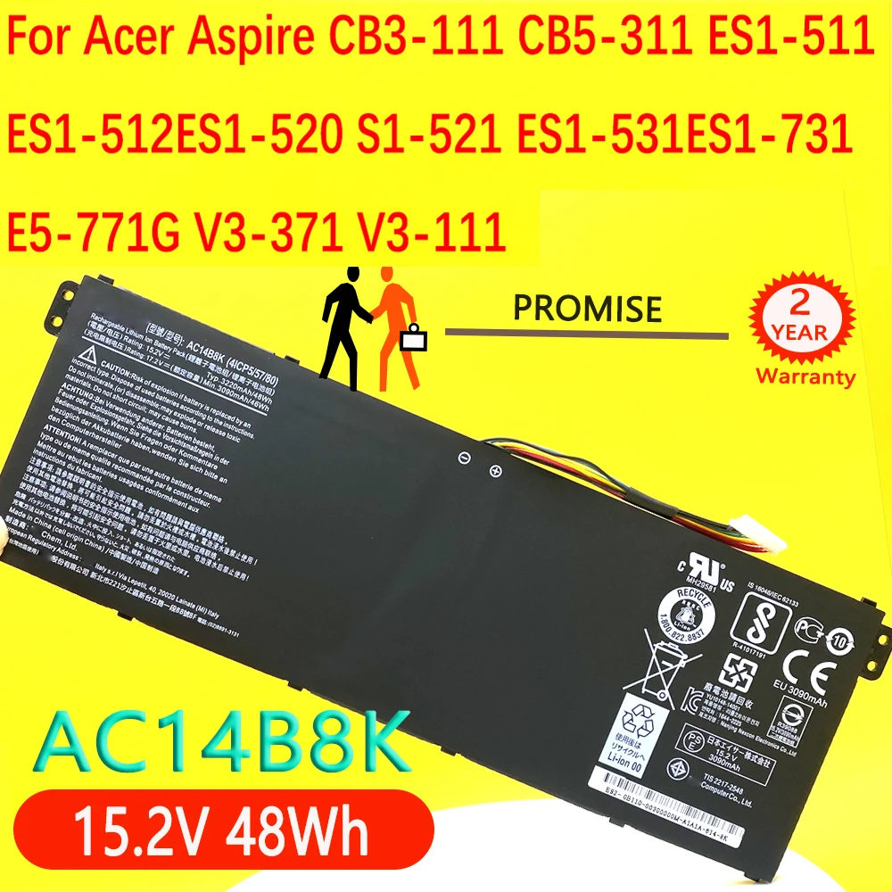 

NEW 15.2V 48Wh AC14B8K AC14B3K Laptop Battery for Acer Aspire B115-MP E3-111 E3-721 E5-771 R3-131T TravelMate B115-M P236-M