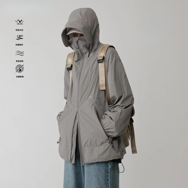 Sportswear Outdoor Jackets Hooded Coats Double Zipper Coats Hooded Sun Protection Lightweight Windbreaker Pocket Loose Clothing