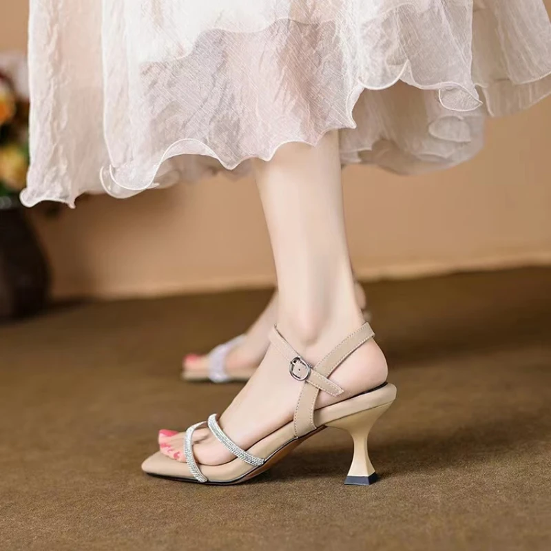 Summer Shoes Woman 2024 Trend Square Ankle Women's Sandals Strap Thin High Heels Buckle Strap Narrow Band Ladies Heels Women