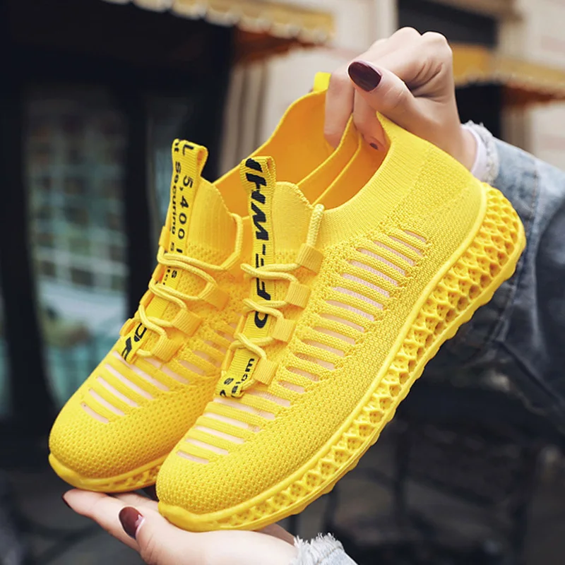 

Casual Sneakers For Women Mesh Platform Breathable White Sport Sneaker Ladies Trainers Female Sock Sneakers Yellow Female Shoes